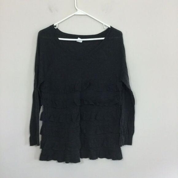 J.Crew‎ Size M Charcoal Gray Ruffled Popover Long Sleeve Lightweight Sweater - Picture 1 of 3